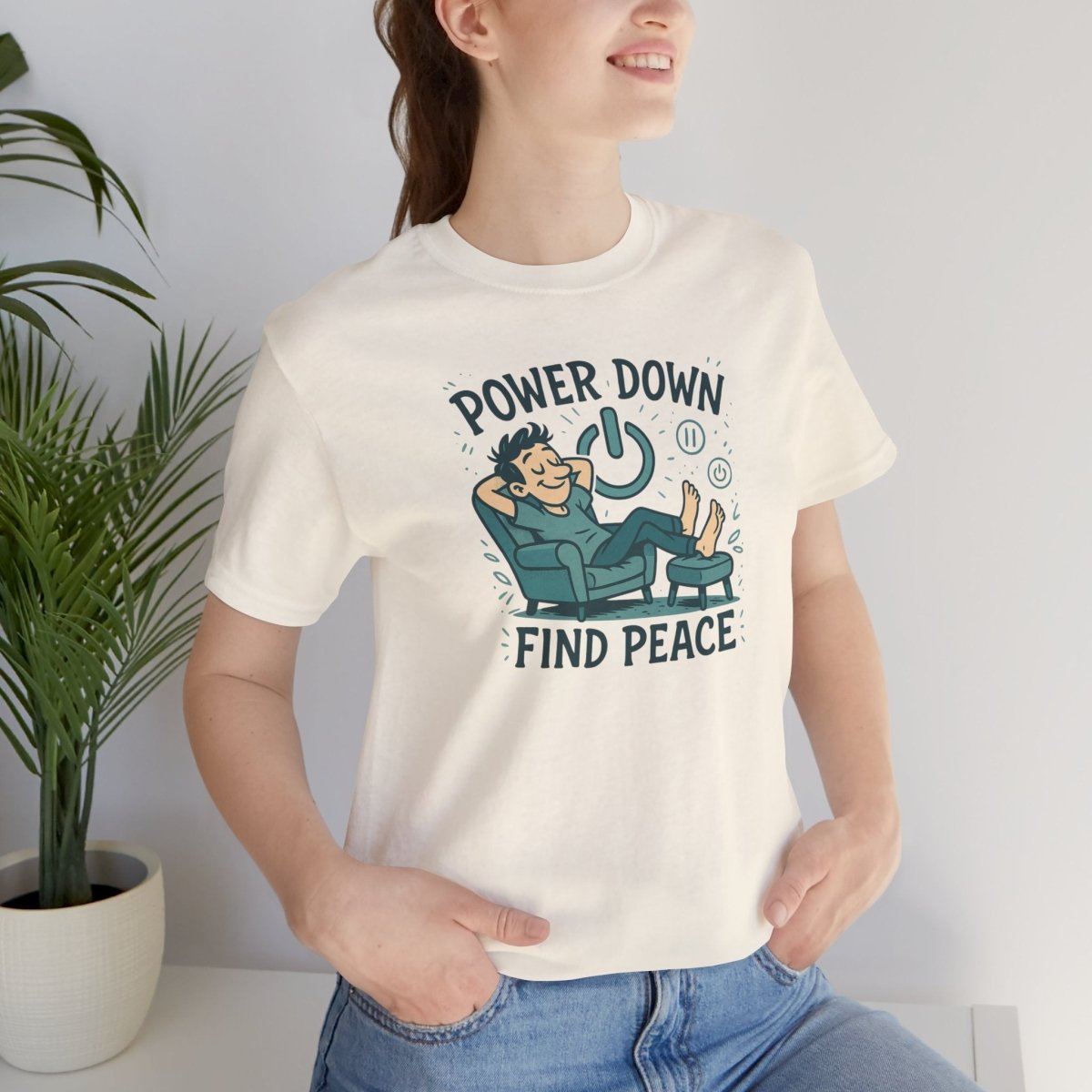 "Power Down, Find Peace" Relaxation - Themed Unisex Tee, Casual Wear, Self - Care Gift, Relaxation Shirt, Comfort Tee - MINDSet Collection - AI Tee Hero