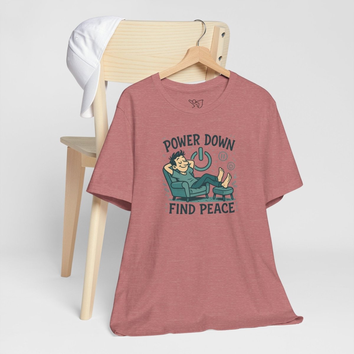 "Power Down, Find Peace" Relaxation - Themed Unisex Tee, Casual Wear, Self - Care Gift, Relaxation Shirt, Comfort Tee - MINDSet Collection - AI Tee Hero