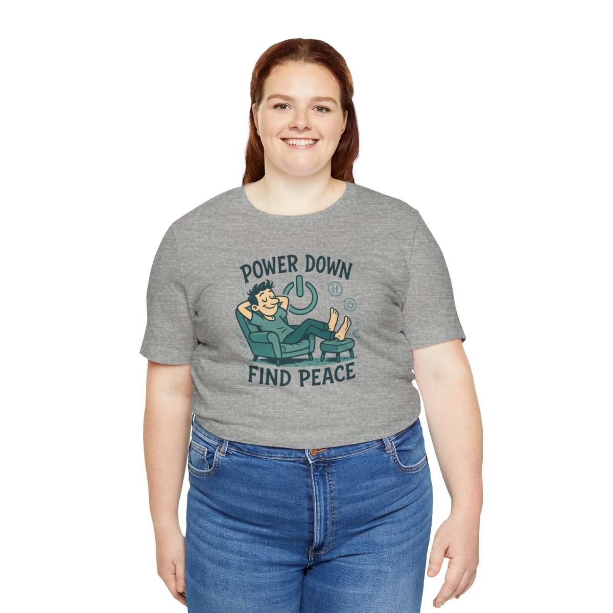 "Power Down, Find Peace" Relaxation - Themed Unisex Tee, Casual Wear, Self - Care Gift, Relaxation Shirt, Comfort Tee - MINDSet Collection - AI Tee Hero