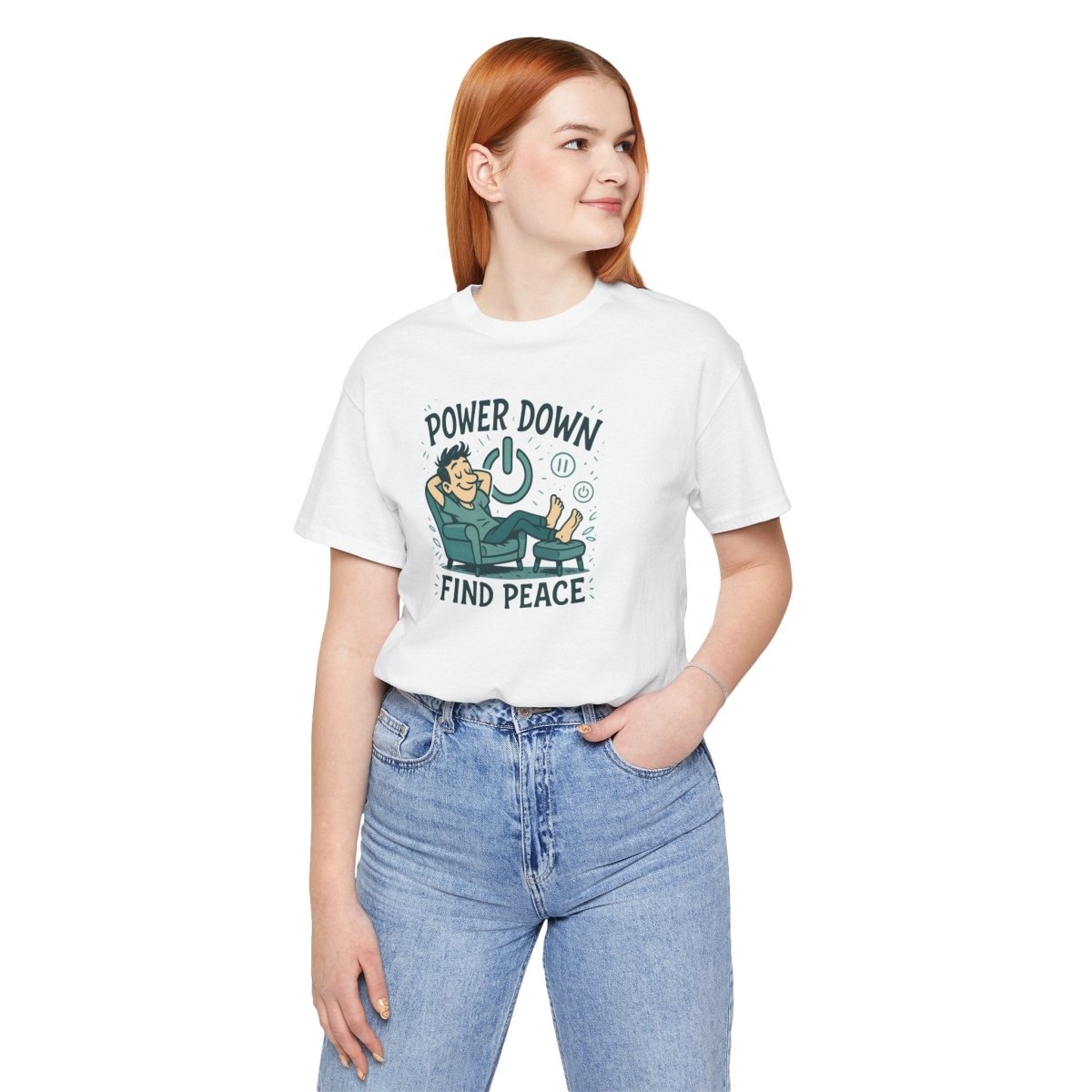 "Power Down, Find Peace" Relaxation - Themed Unisex Tee, Casual Wear, Self - Care Gift, Relaxation Shirt, Comfort Tee - MINDSet Collection - AI Tee Hero