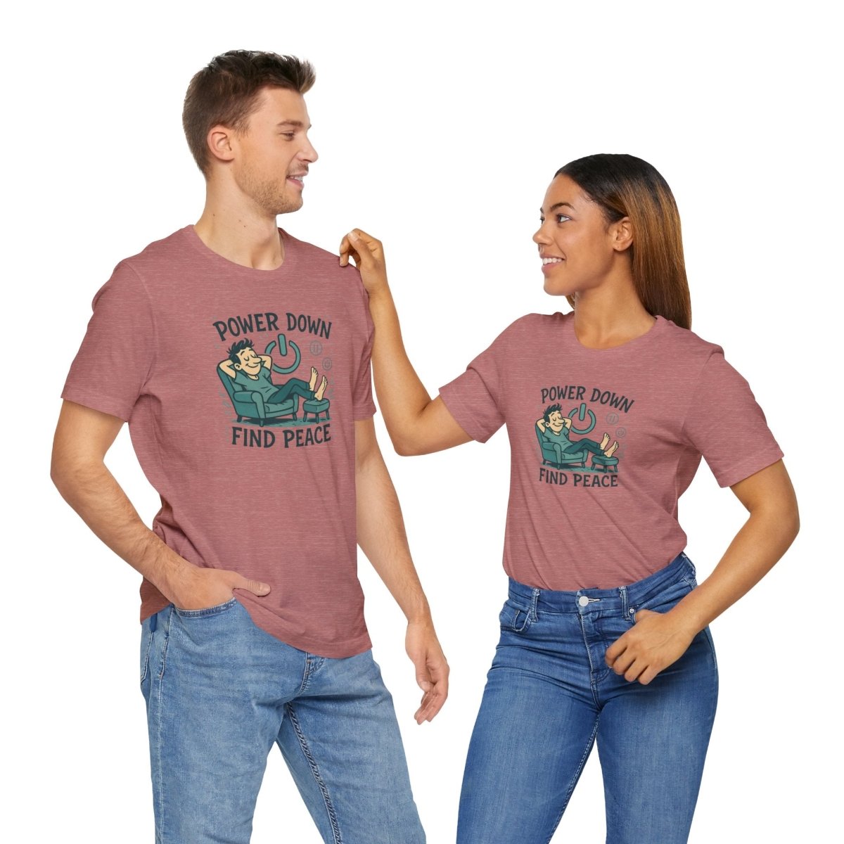 "Power Down, Find Peace" Relaxation - Themed Unisex Tee, Casual Wear, Self - Care Gift, Relaxation Shirt, Comfort Tee - MINDSet Collection - AI Tee Hero