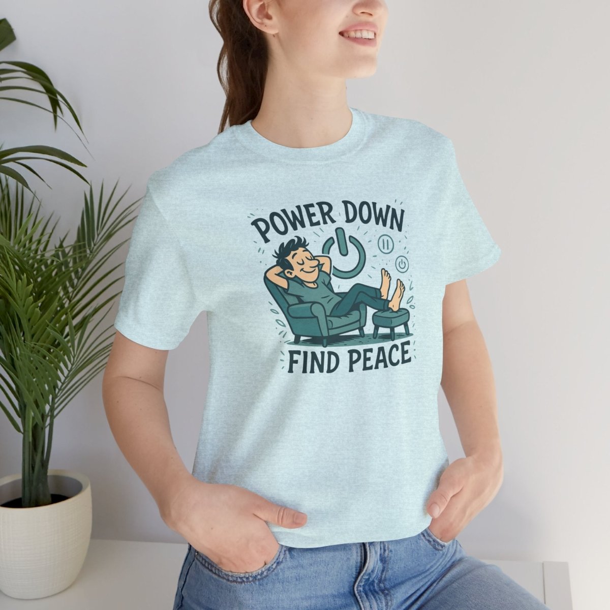 "Power Down, Find Peace" Relaxation - Themed Unisex Tee, Casual Wear, Self - Care Gift, Relaxation Shirt, Comfort Tee - MINDSet Collection - AI Tee Hero