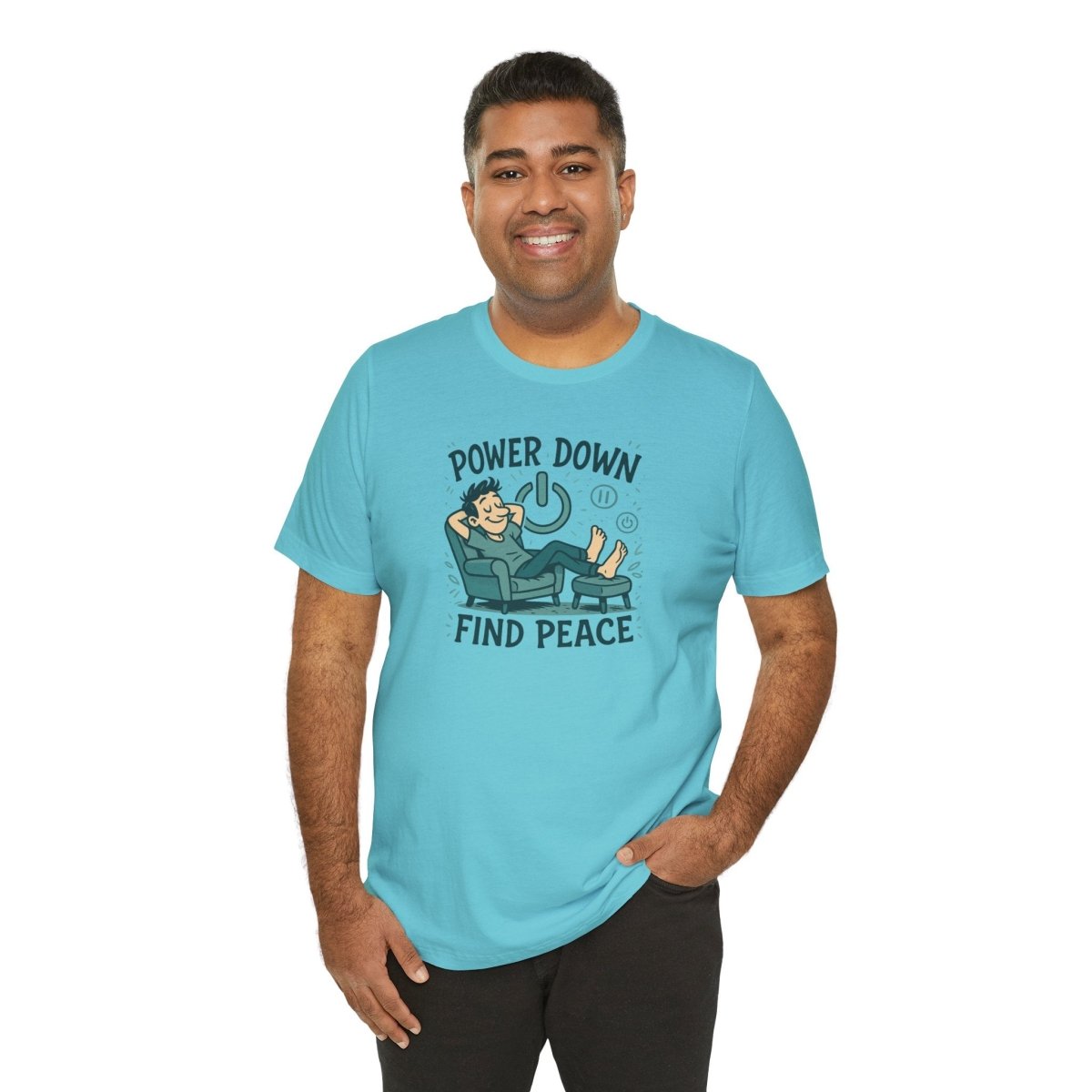 "Power Down, Find Peace" Relaxation - Themed Unisex Tee, Casual Wear, Self - Care Gift, Relaxation Shirt, Comfort Tee - MINDSet Collection - AI Tee Hero