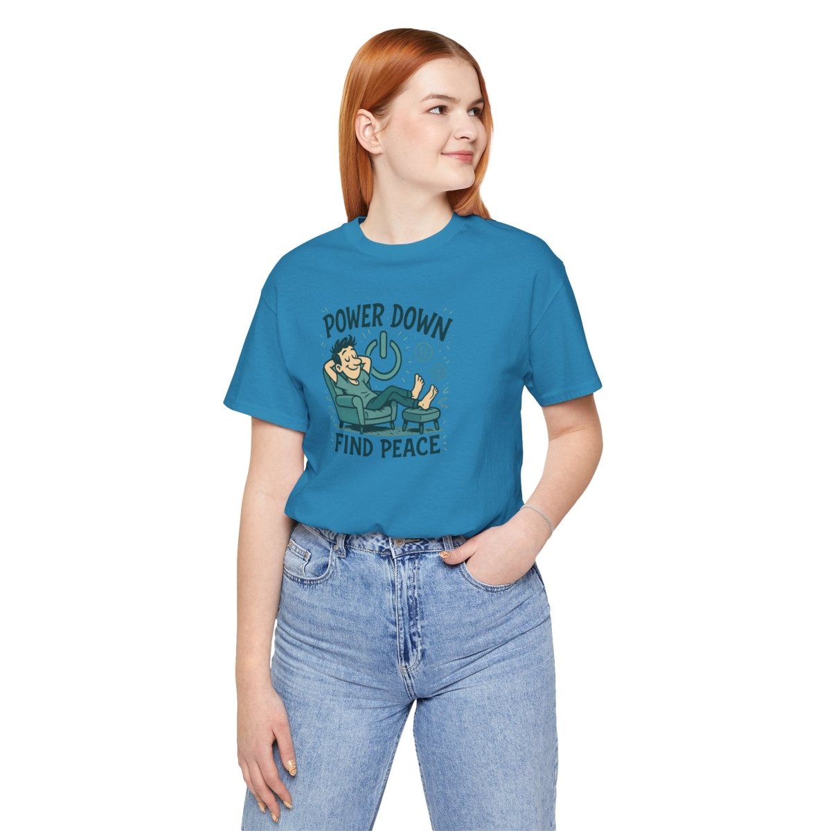 "Power Down, Find Peace" Relaxation - Themed Unisex Tee, Casual Wear, Self - Care Gift, Relaxation Shirt, Comfort Tee - MINDSet Collection - AI Tee Hero