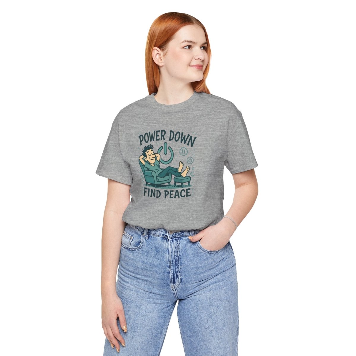 "Power Down, Find Peace" Relaxation - Themed Unisex Tee, Casual Wear, Self - Care Gift, Relaxation Shirt, Comfort Tee - MINDSet Collection - AI Tee Hero