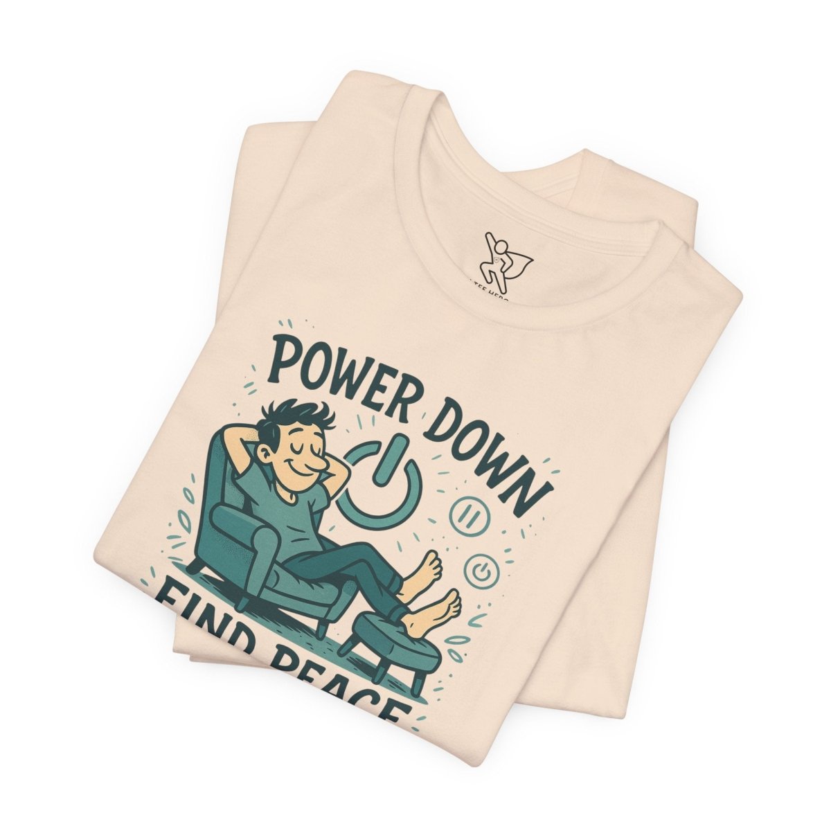 "Power Down, Find Peace" Relaxation - Themed Unisex Tee, Casual Wear, Self - Care Gift, Relaxation Shirt, Comfort Tee - MINDSet Collection - AI Tee Hero