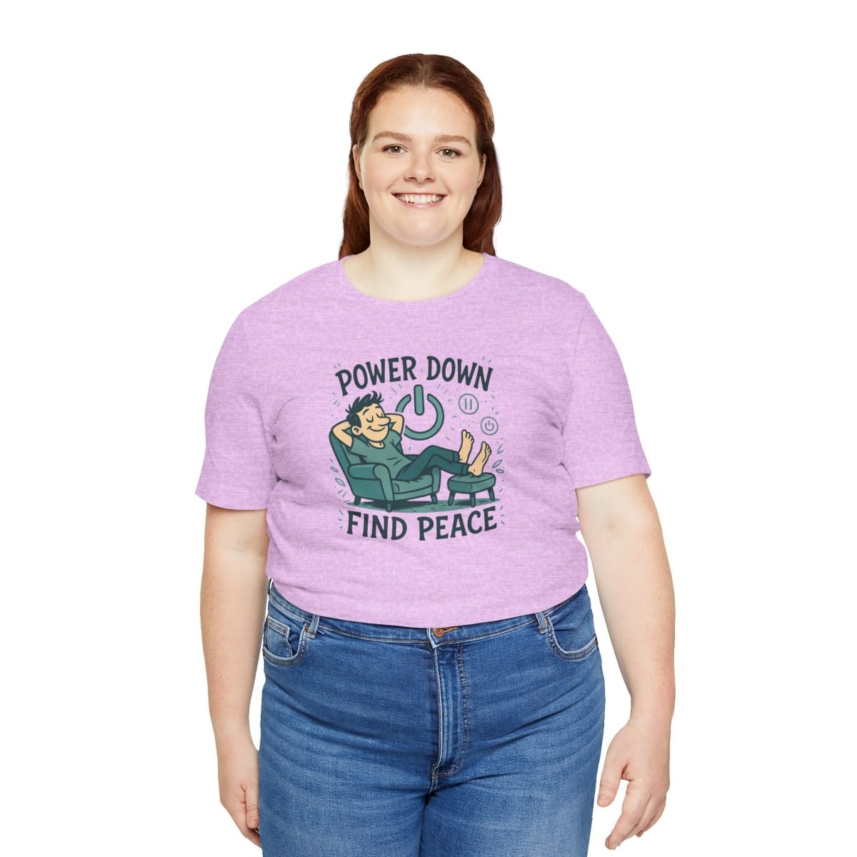 "Power Down, Find Peace" Relaxation - Themed Unisex Tee, Casual Wear, Self - Care Gift, Relaxation Shirt, Comfort Tee - MINDSet Collection - AI Tee Hero