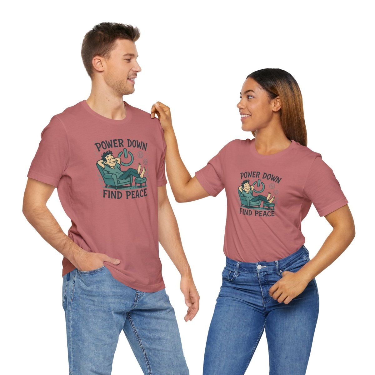 "Power Down, Find Peace" Relaxation - Themed Unisex Tee, Casual Wear, Self - Care Gift, Relaxation Shirt, Comfort Tee - MINDSet Collection - AI Tee Hero