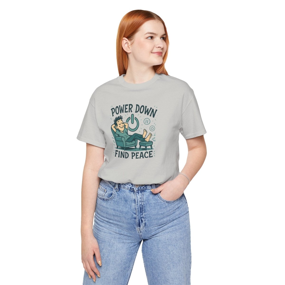"Power Down, Find Peace" Relaxation - Themed Unisex Tee, Casual Wear, Self - Care Gift, Relaxation Shirt, Comfort Tee - MINDSet Collection - AI Tee Hero