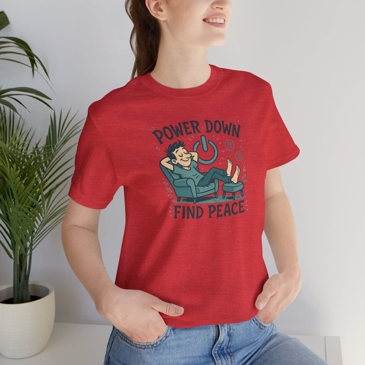 "Power Down, Find Peace" Relaxation - Themed Unisex Tee, Casual Wear, Self - Care Gift, Relaxation Shirt, Comfort Tee - MINDSet Collection - AI Tee Hero