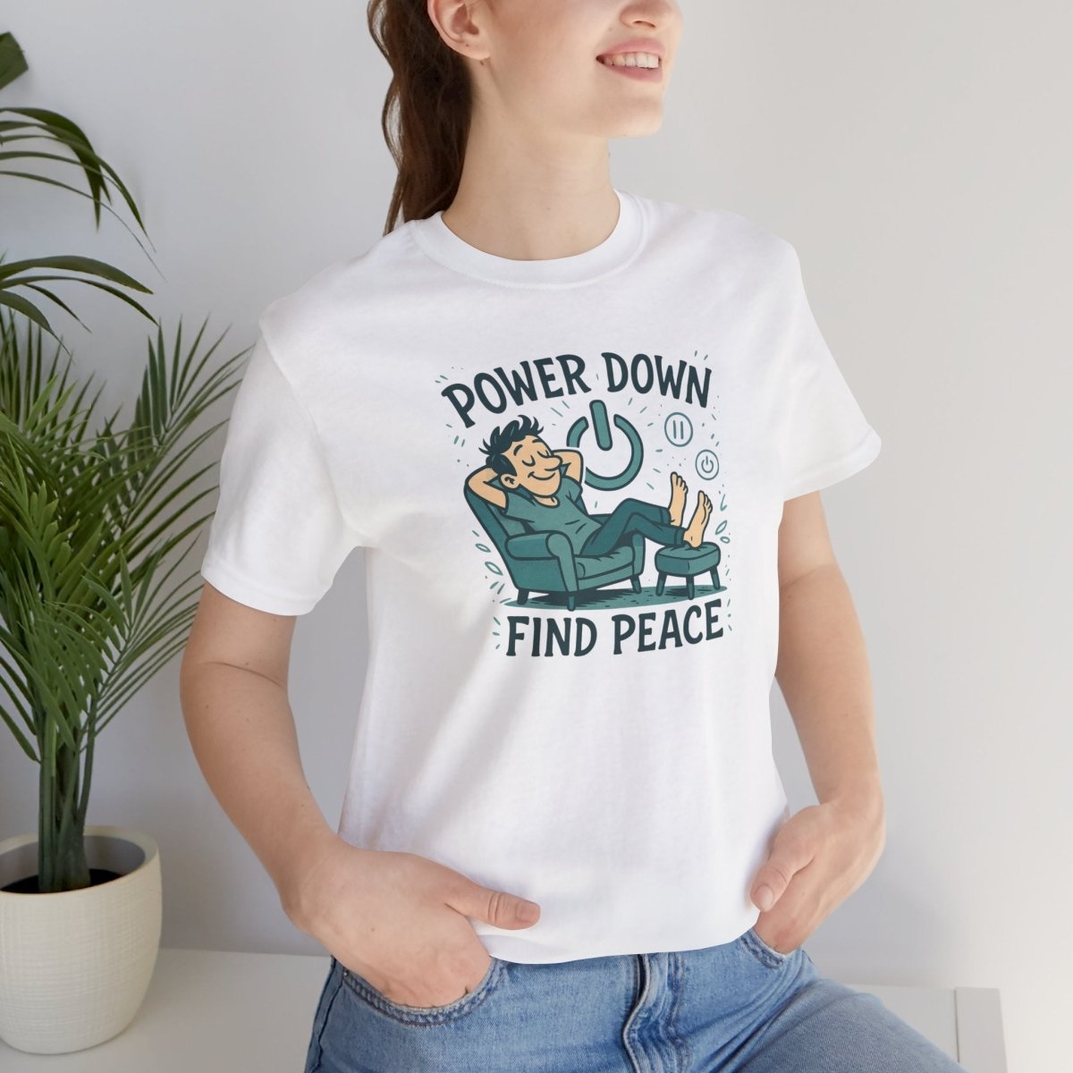 "Power Down, Find Peace" Relaxation - Themed Unisex Tee, Casual Wear, Self - Care Gift, Relaxation Shirt, Comfort Tee - MINDSet Collection - AI Tee Hero