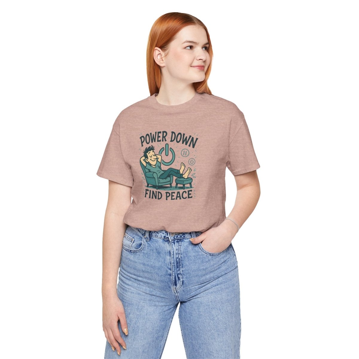 "Power Down, Find Peace" Relaxation - Themed Unisex Tee, Casual Wear, Self - Care Gift, Relaxation Shirt, Comfort Tee - MINDSet Collection - AI Tee Hero