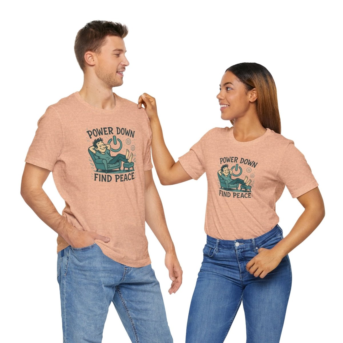 "Power Down, Find Peace" Relaxation - Themed Unisex Tee, Casual Wear, Self - Care Gift, Relaxation Shirt, Comfort Tee - MINDSet Collection - AI Tee Hero