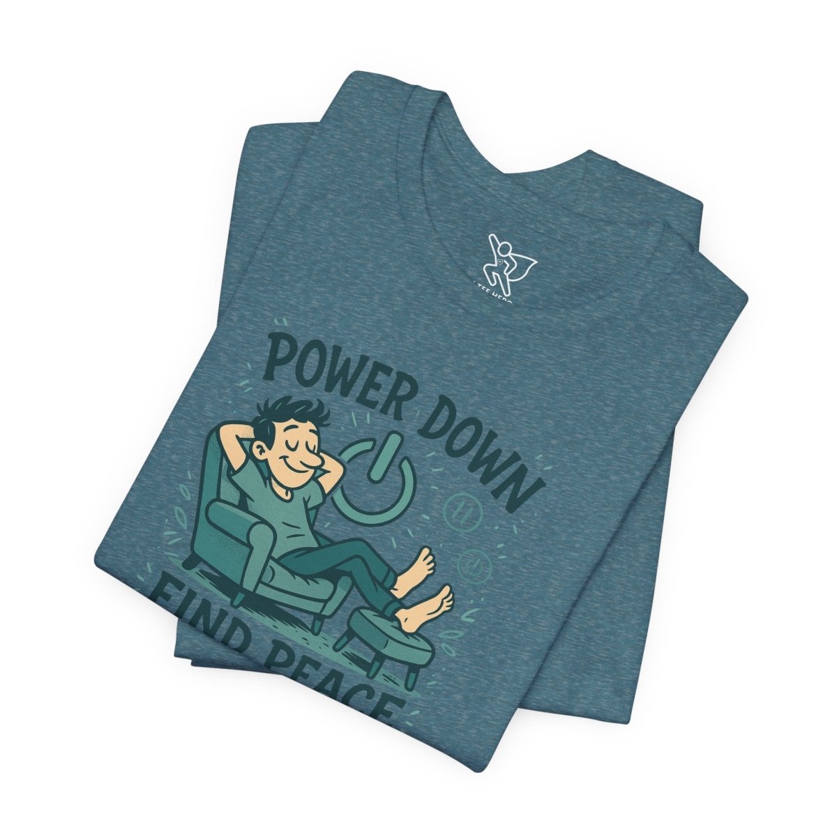 "Power Down, Find Peace" Relaxation - Themed Unisex Tee, Casual Wear, Self - Care Gift, Relaxation Shirt, Comfort Tee - MINDSet Collection - AI Tee Hero