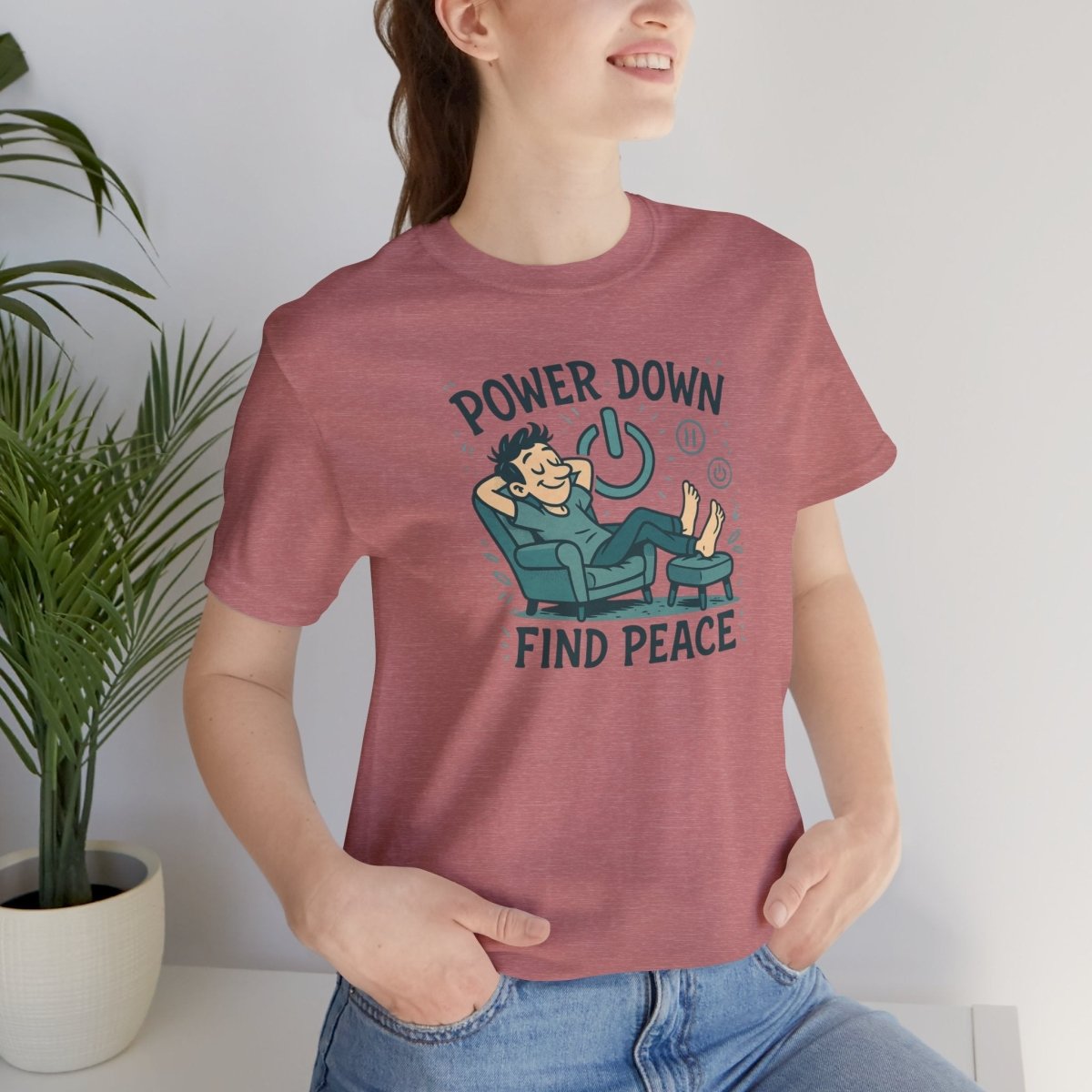 "Power Down, Find Peace" Relaxation - Themed Unisex Tee, Casual Wear, Self - Care Gift, Relaxation Shirt, Comfort Tee - MINDSet Collection - AI Tee Hero