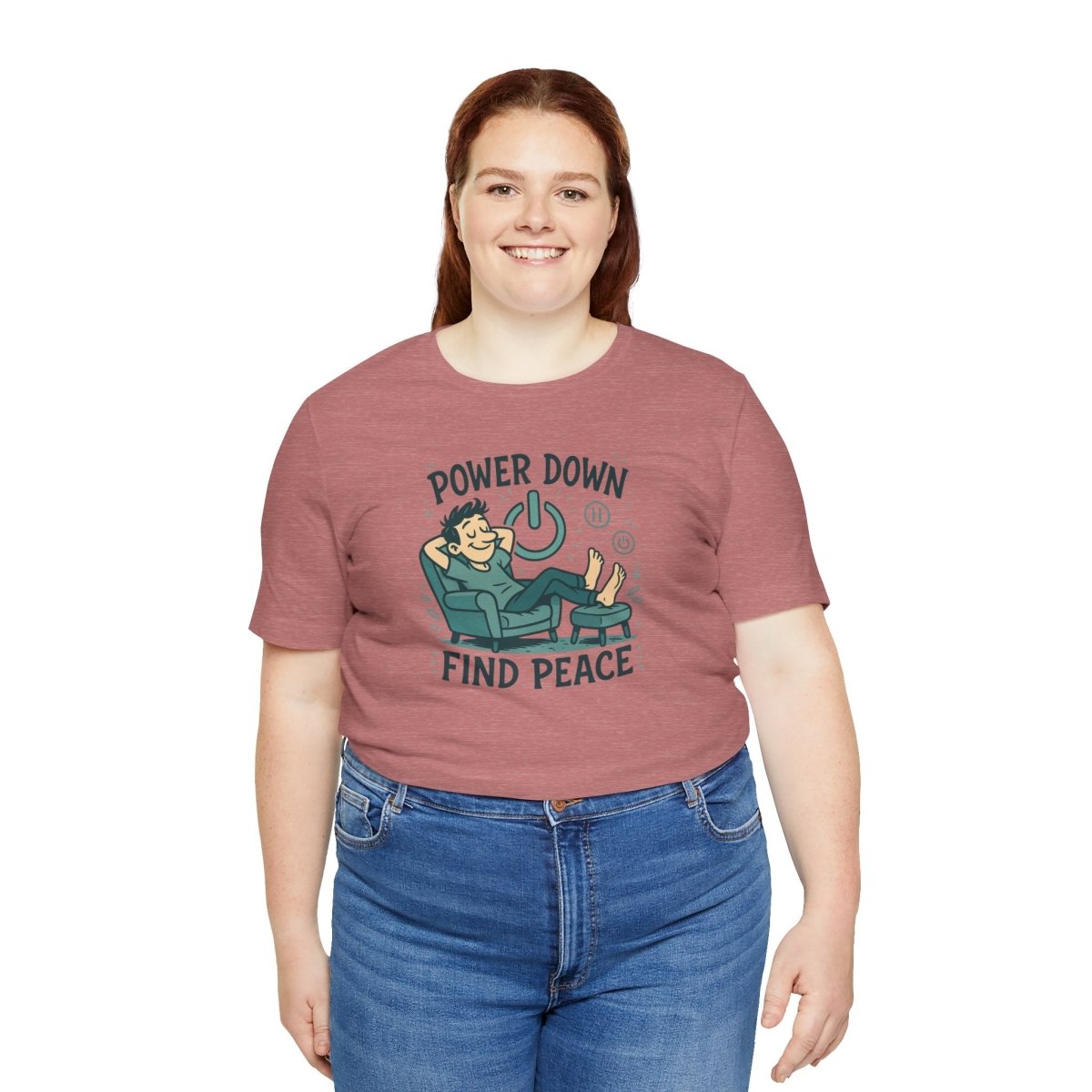 "Power Down, Find Peace" Relaxation - Themed Unisex Tee, Casual Wear, Self - Care Gift, Relaxation Shirt, Comfort Tee - MINDSet Collection - AI Tee Hero