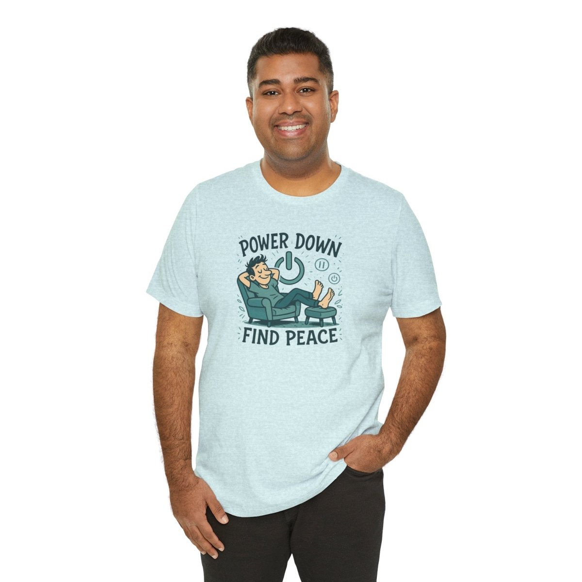 "Power Down, Find Peace" Relaxation - Themed Unisex Tee, Casual Wear, Self - Care Gift, Relaxation Shirt, Comfort Tee - MINDSet Collection - AI Tee Hero