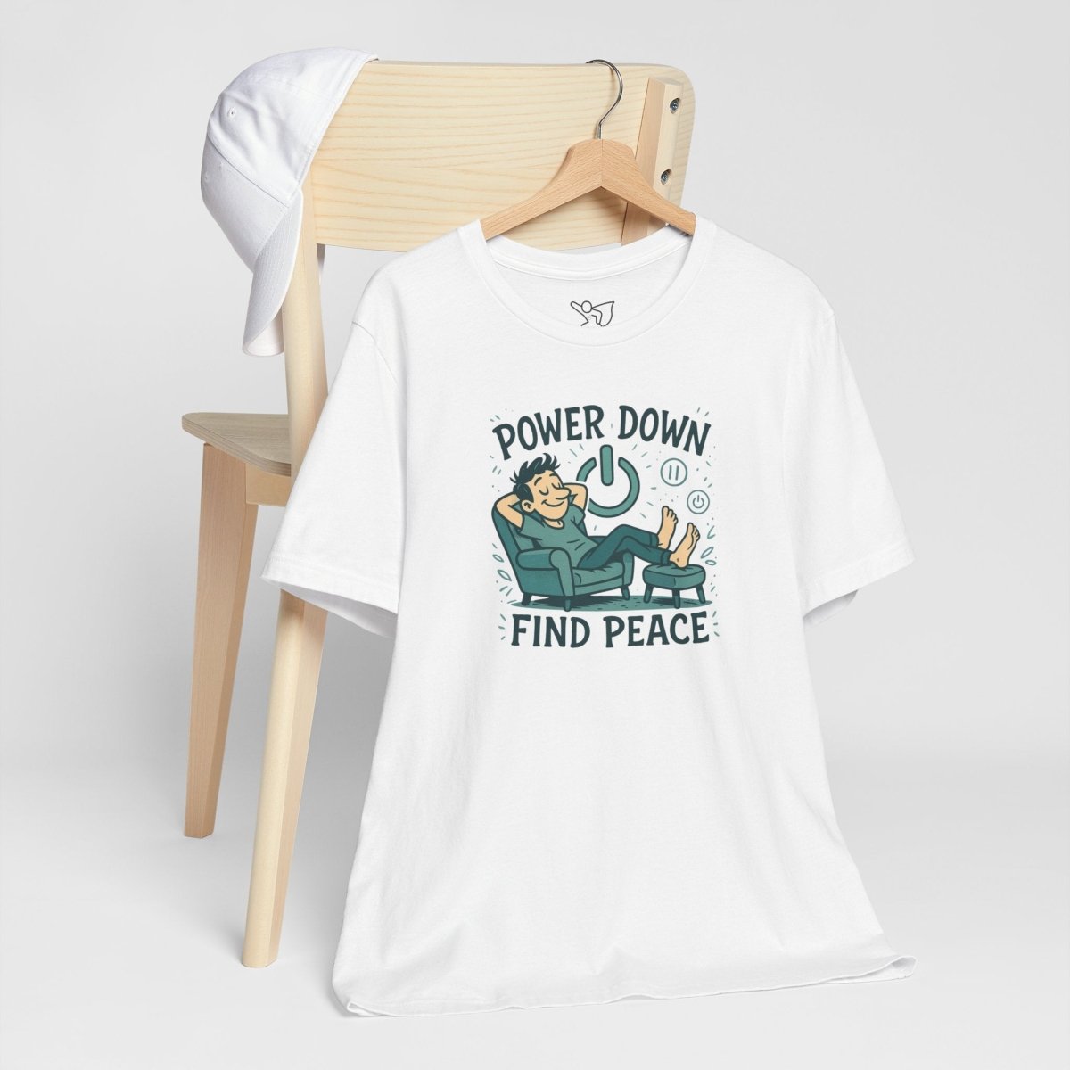 "Power Down, Find Peace" Relaxation - Themed Unisex Tee, Casual Wear, Self - Care Gift, Relaxation Shirt, Comfort Tee - MINDSet Collection - AI Tee Hero