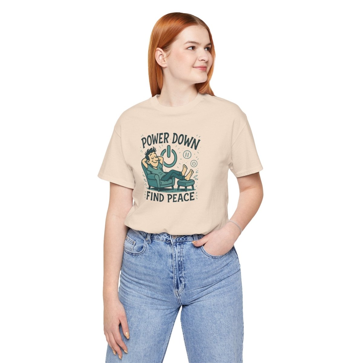 "Power Down, Find Peace" Relaxation - Themed Unisex Tee, Casual Wear, Self - Care Gift, Relaxation Shirt, Comfort Tee - MINDSet Collection - AI Tee Hero