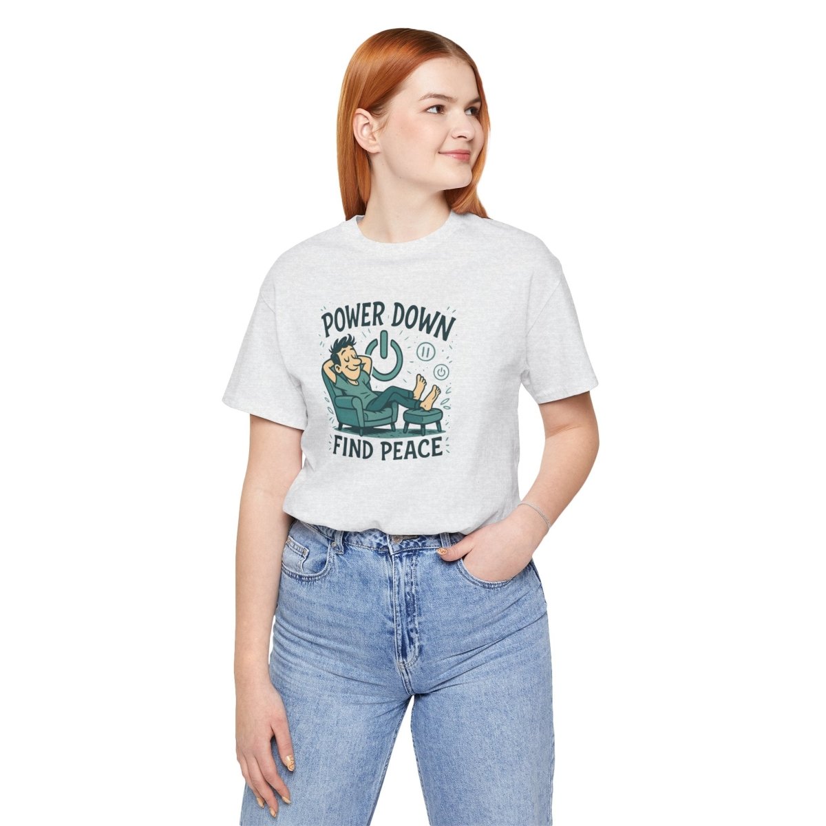 "Power Down, Find Peace" Relaxation - Themed Unisex Tee, Casual Wear, Self - Care Gift, Relaxation Shirt, Comfort Tee - MINDSet Collection - AI Tee Hero