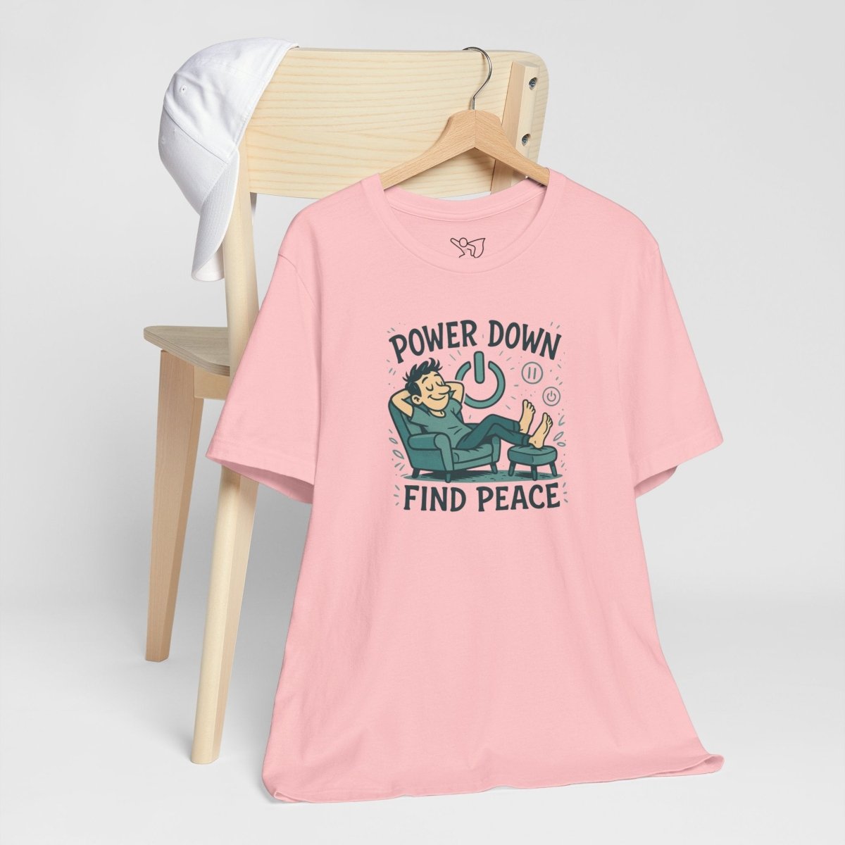 "Power Down, Find Peace" Relaxation - Themed Unisex Tee, Casual Wear, Self - Care Gift, Relaxation Shirt, Comfort Tee - MINDSet Collection - AI Tee Hero