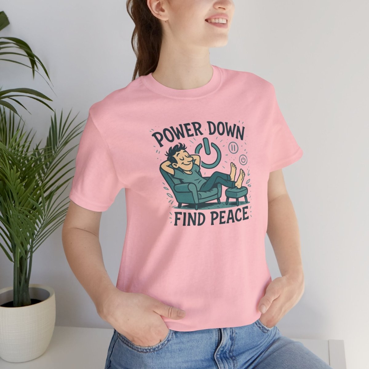 "Power Down, Find Peace" Relaxation - Themed Unisex Tee, Casual Wear, Self - Care Gift, Relaxation Shirt, Comfort Tee - MINDSet Collection - AI Tee Hero