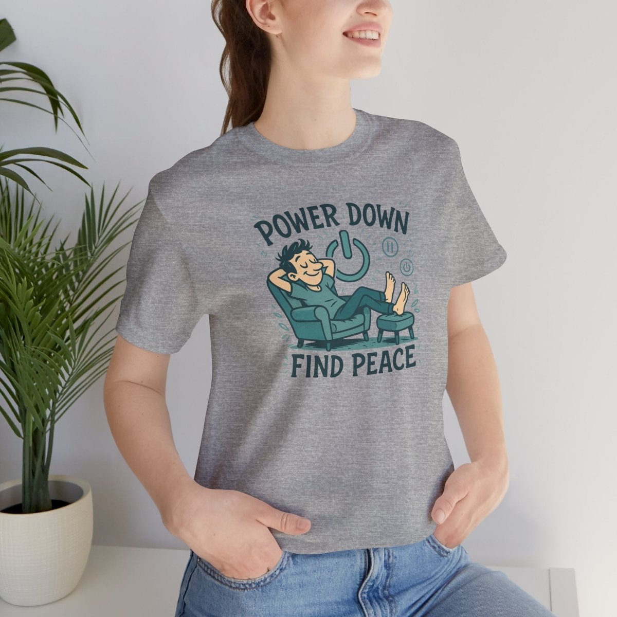 "Power Down, Find Peace" Relaxation - Themed Unisex Tee, Casual Wear, Self - Care Gift, Relaxation Shirt, Comfort Tee - MINDSet Collection - AI Tee Hero