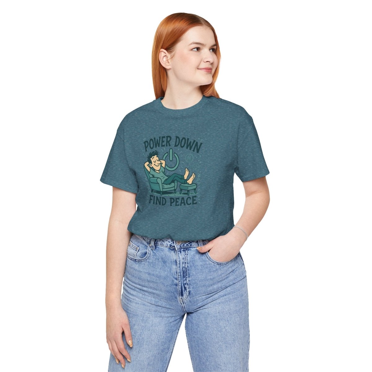 "Power Down, Find Peace" Relaxation - Themed Unisex Tee, Casual Wear, Self - Care Gift, Relaxation Shirt, Comfort Tee - MINDSet Collection - AI Tee Hero