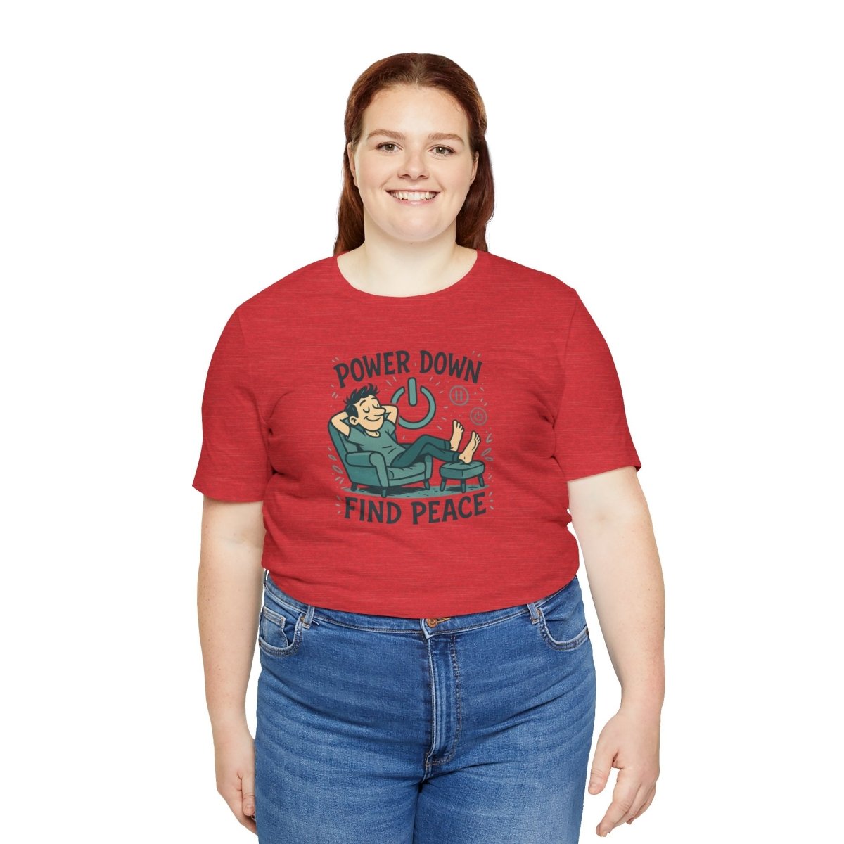 "Power Down, Find Peace" Relaxation - Themed Unisex Tee, Casual Wear, Self - Care Gift, Relaxation Shirt, Comfort Tee - MINDSet Collection - AI Tee Hero
