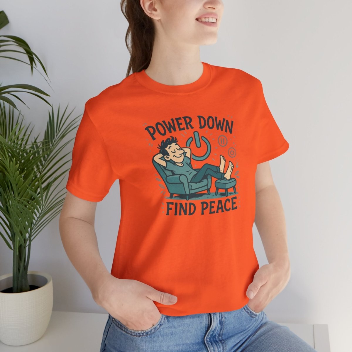 "Power Down, Find Peace" Relaxation - Themed Unisex Tee, Casual Wear, Self - Care Gift, Relaxation Shirt, Comfort Tee - MINDSet Collection - AI Tee Hero