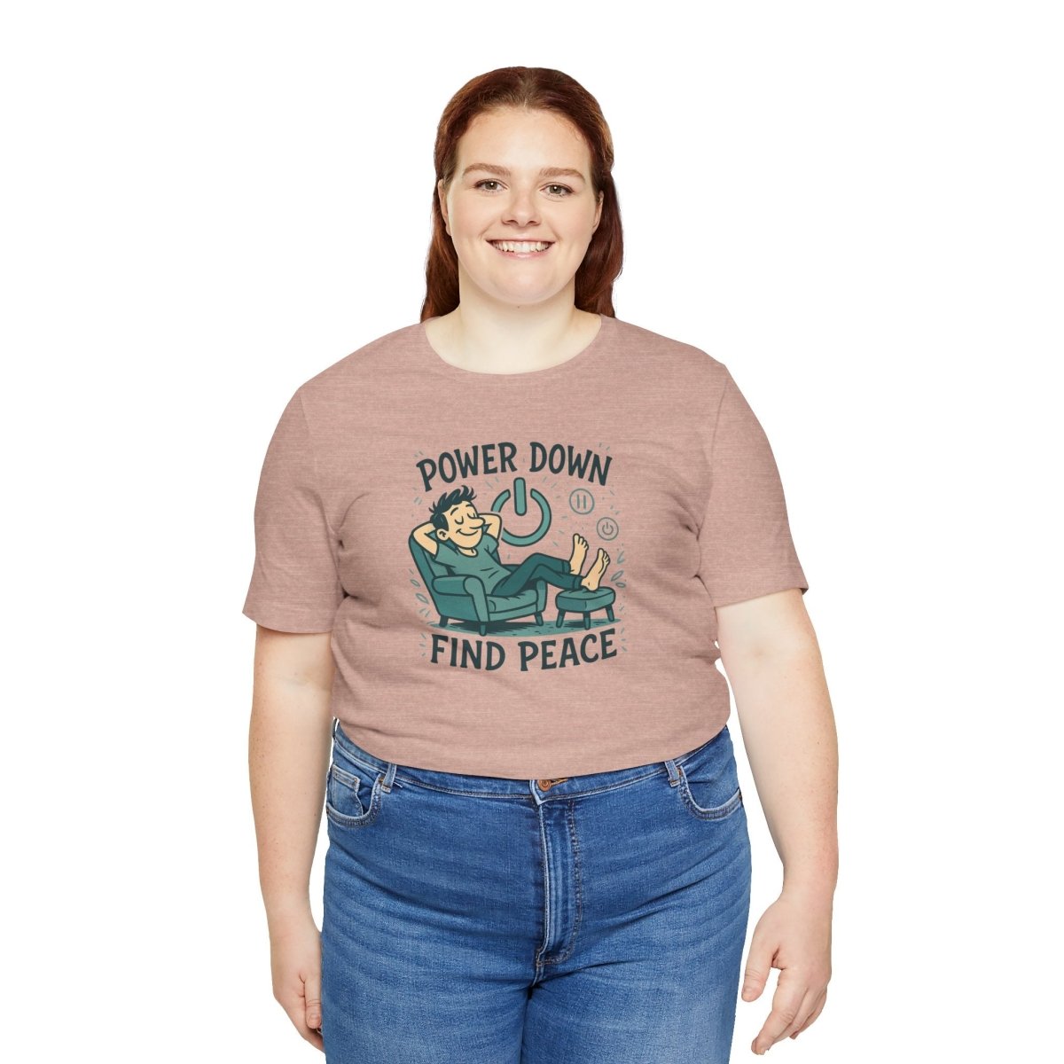 "Power Down, Find Peace" Relaxation - Themed Unisex Tee, Casual Wear, Self - Care Gift, Relaxation Shirt, Comfort Tee - MINDSet Collection - AI Tee Hero