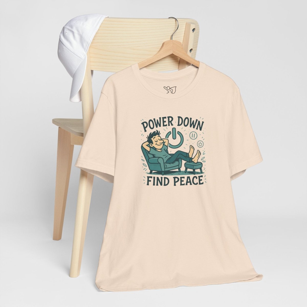"Power Down, Find Peace" Relaxation - Themed Unisex Tee, Casual Wear, Self - Care Gift, Relaxation Shirt, Comfort Tee - MINDSet Collection - AI Tee Hero