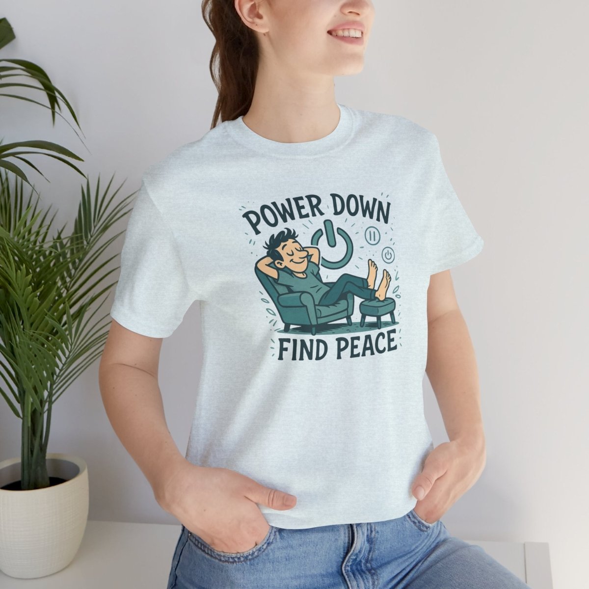 "Power Down, Find Peace" Relaxation - Themed Unisex Tee, Casual Wear, Self - Care Gift, Relaxation Shirt, Comfort Tee - MINDSet Collection - AI Tee Hero