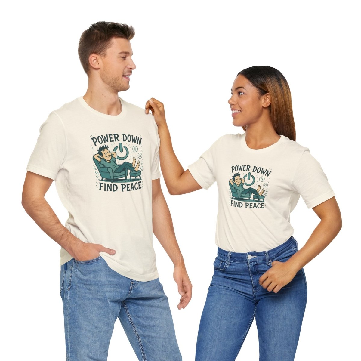 "Power Down, Find Peace" Relaxation - Themed Unisex Tee, Casual Wear, Self - Care Gift, Relaxation Shirt, Comfort Tee - MINDSet Collection - AI Tee Hero