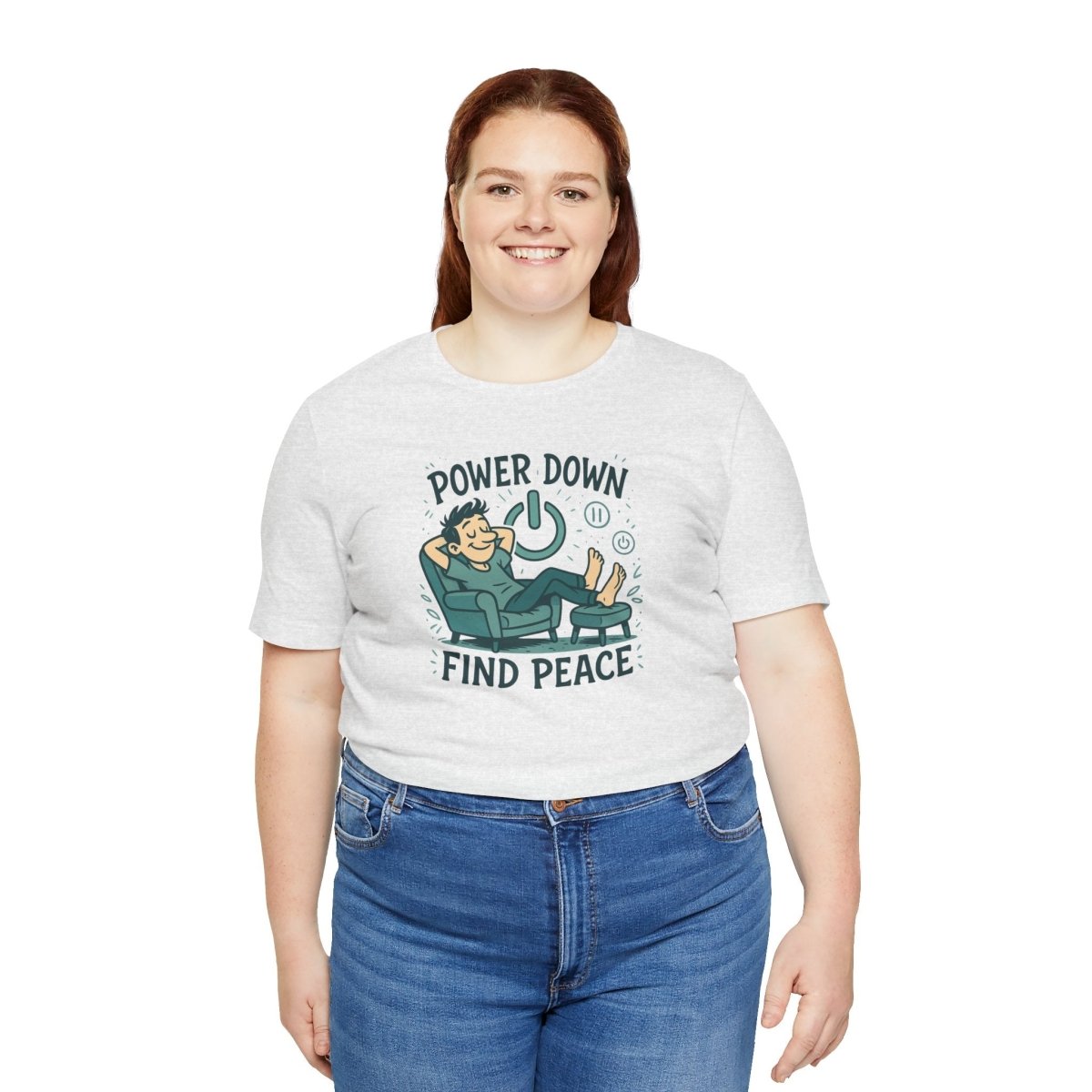 "Power Down, Find Peace" Relaxation - Themed Unisex Tee, Casual Wear, Self - Care Gift, Relaxation Shirt, Comfort Tee - MINDSet Collection - AI Tee Hero