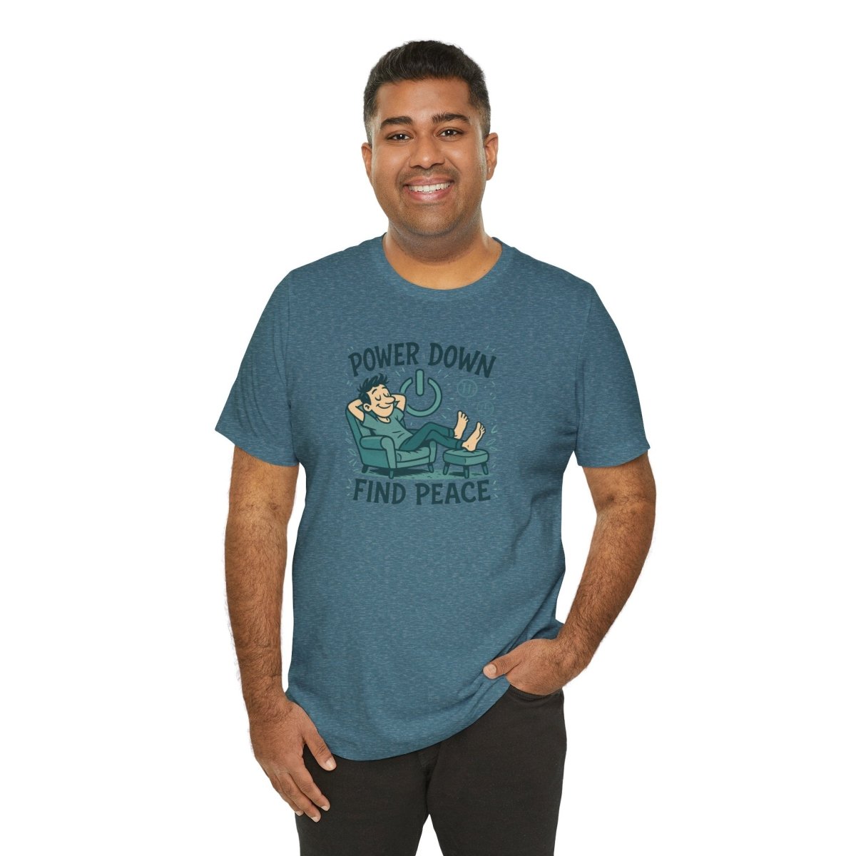 "Power Down, Find Peace" Relaxation - Themed Unisex Tee, Casual Wear, Self - Care Gift, Relaxation Shirt, Comfort Tee - MINDSet Collection - AI Tee Hero