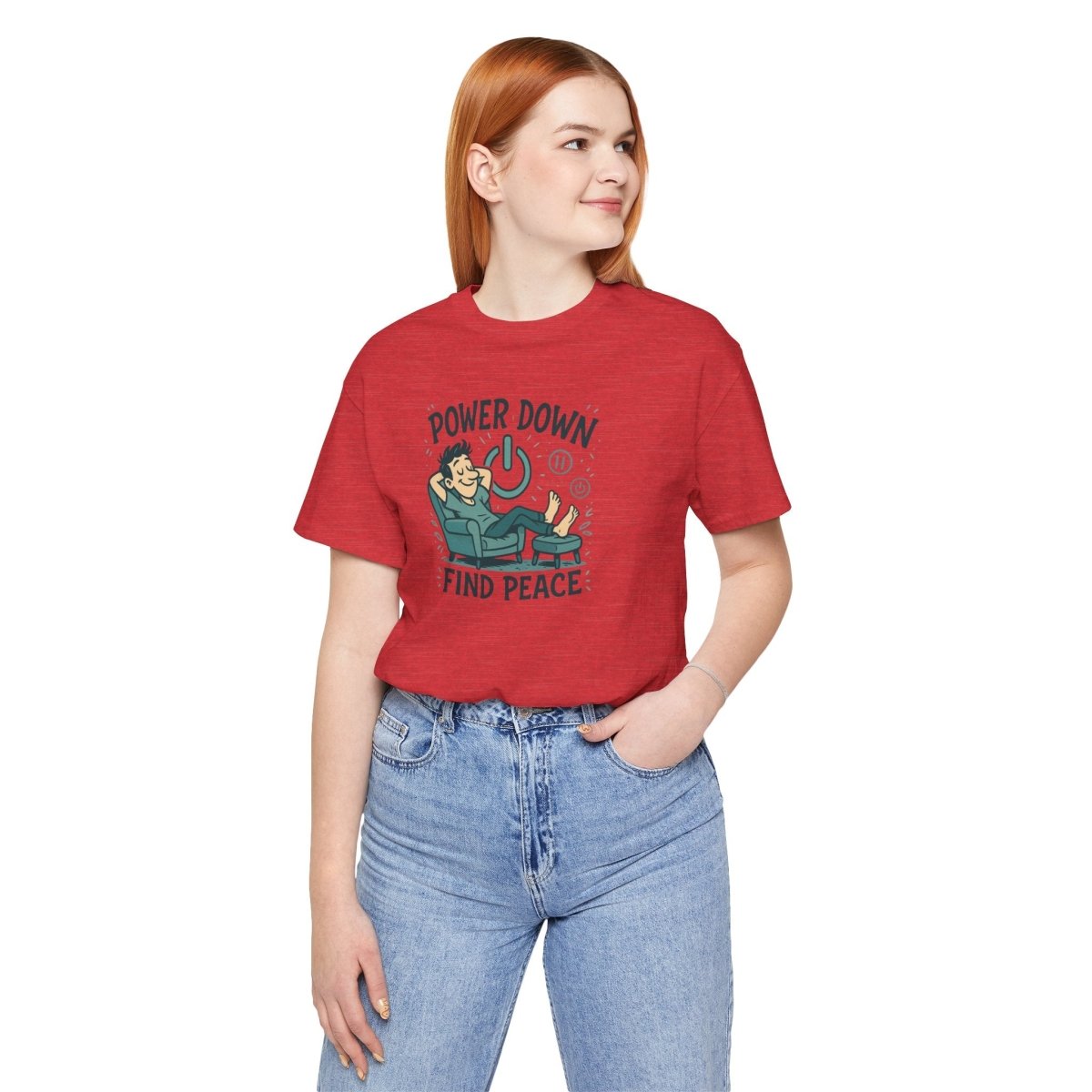 "Power Down, Find Peace" Relaxation - Themed Unisex Tee, Casual Wear, Self - Care Gift, Relaxation Shirt, Comfort Tee - MINDSet Collection - AI Tee Hero