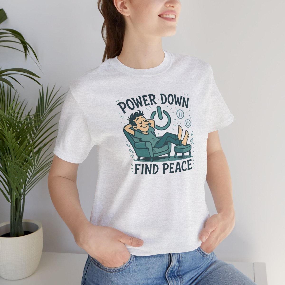 "Power Down, Find Peace" Relaxation - Themed Unisex Tee, Casual Wear, Self - Care Gift, Relaxation Shirt, Comfort Tee - MINDSet Collection - AI Tee Hero