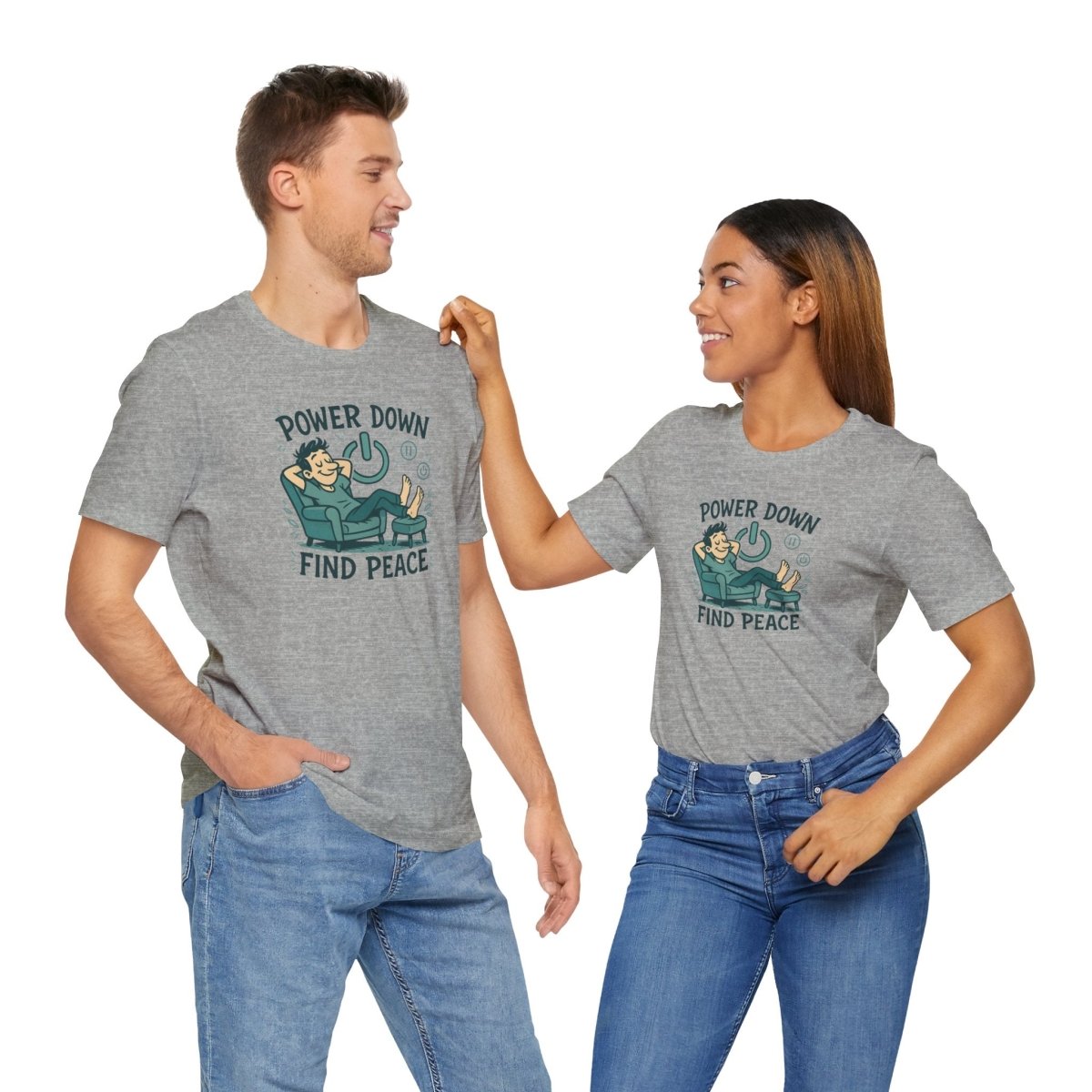 "Power Down, Find Peace" Relaxation - Themed Unisex Tee, Casual Wear, Self - Care Gift, Relaxation Shirt, Comfort Tee - MINDSet Collection - AI Tee Hero