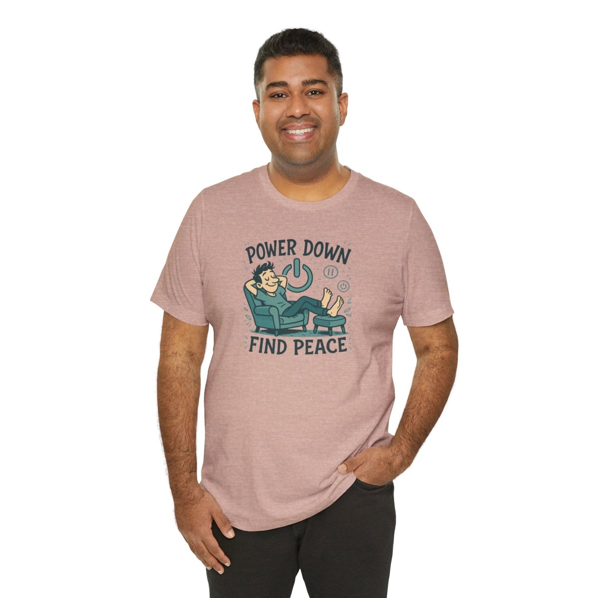"Power Down, Find Peace" Relaxation - Themed Unisex Tee, Casual Wear, Self - Care Gift, Relaxation Shirt, Comfort Tee - MINDSet Collection - AI Tee Hero