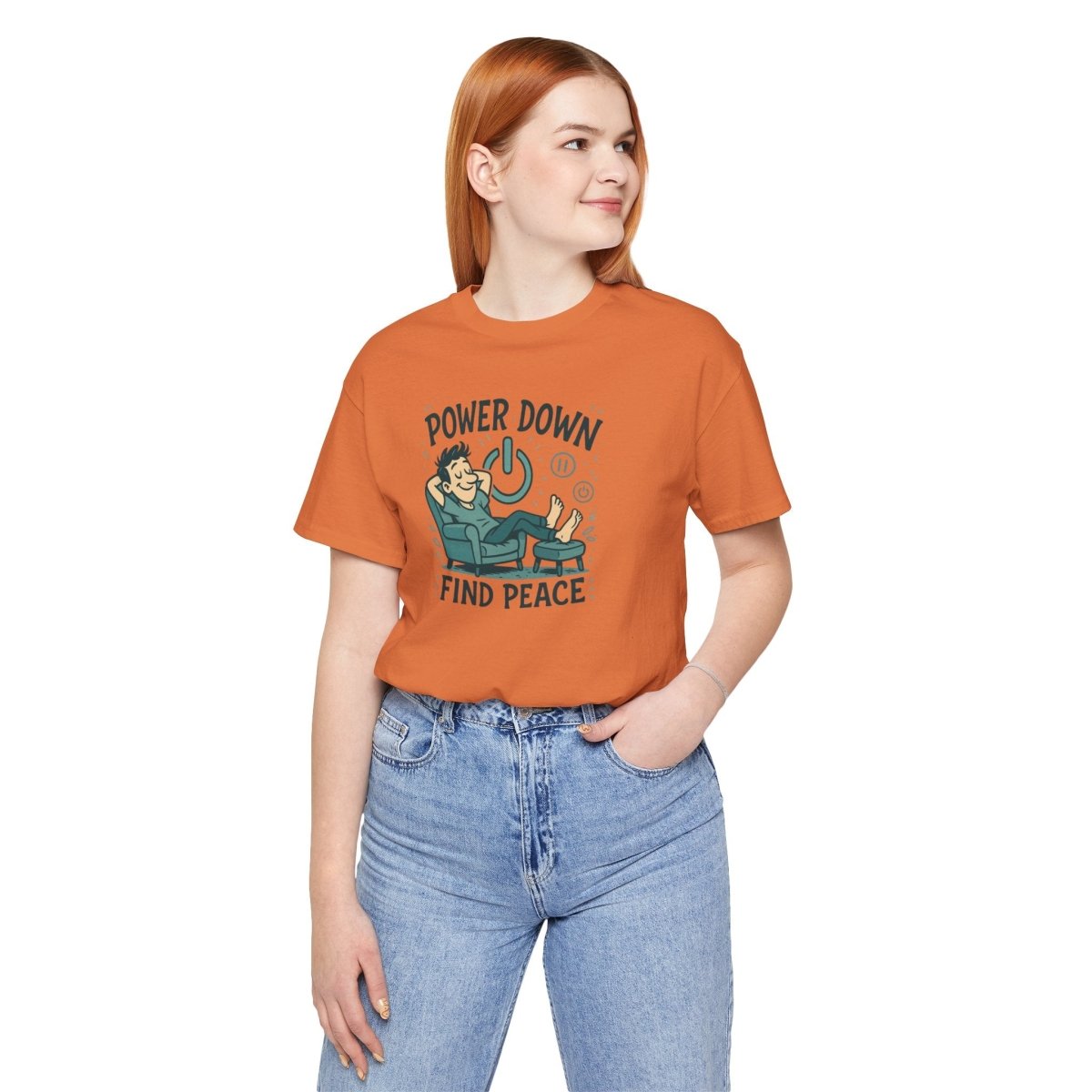 "Power Down, Find Peace" Relaxation - Themed Unisex Tee, Casual Wear, Self - Care Gift, Relaxation Shirt, Comfort Tee - MINDSet Collection - AI Tee Hero