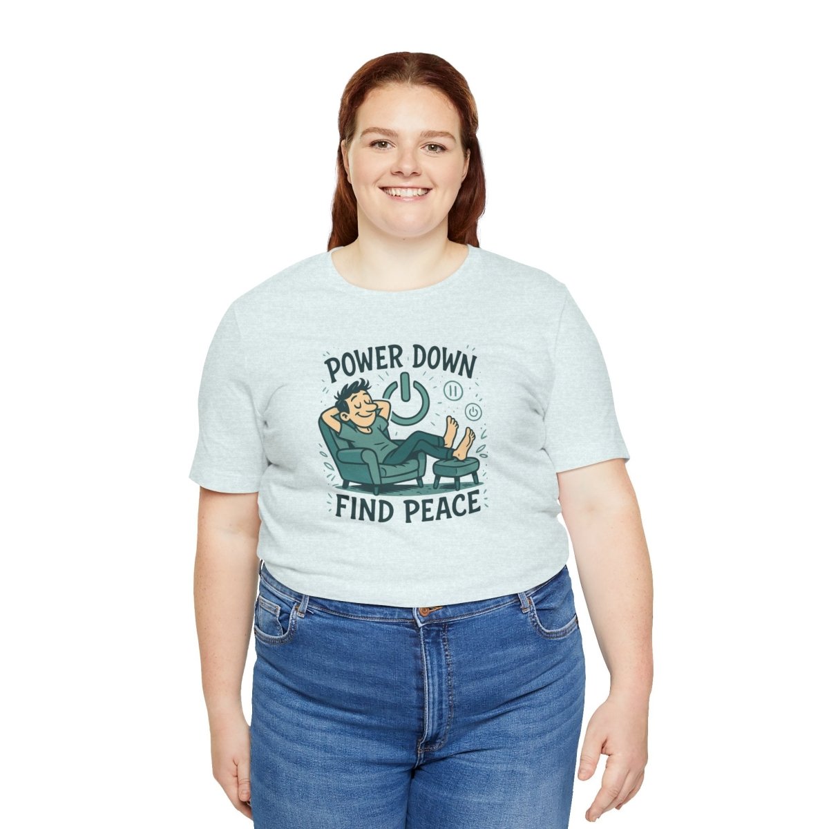 "Power Down, Find Peace" Relaxation - Themed Unisex Tee, Casual Wear, Self - Care Gift, Relaxation Shirt, Comfort Tee - MINDSet Collection - AI Tee Hero