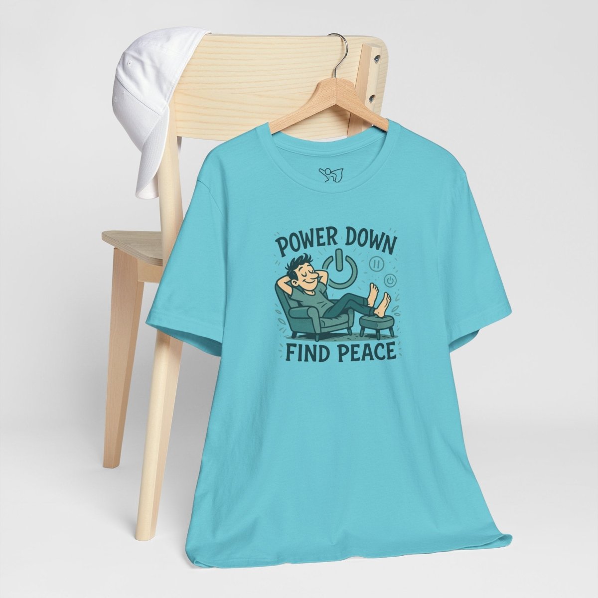 "Power Down, Find Peace" Relaxation - Themed Unisex Tee, Casual Wear, Self - Care Gift, Relaxation Shirt, Comfort Tee - MINDSet Collection - AI Tee Hero
