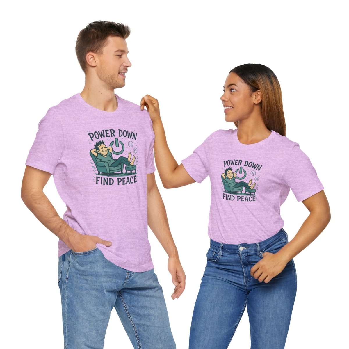 "Power Down, Find Peace" Relaxation - Themed Unisex Tee, Casual Wear, Self - Care Gift, Relaxation Shirt, Comfort Tee - MINDSet Collection - AI Tee Hero