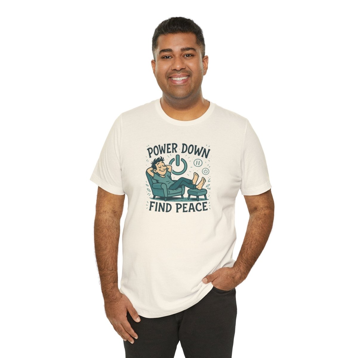 "Power Down, Find Peace" Relaxation - Themed Unisex Tee, Casual Wear, Self - Care Gift, Relaxation Shirt, Comfort Tee - MINDSet Collection - AI Tee Hero