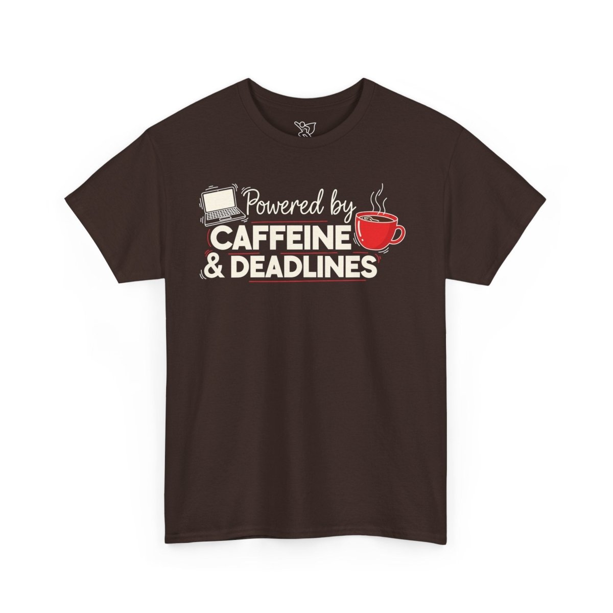 "Powered by Caffeine and Deadlines" Unisex Heavy Cotton Tee - Perfect Gift for Coffee Lovers, Writers, and Students, Casual Wear, Fun Graphic Tee - AI Tee Hero