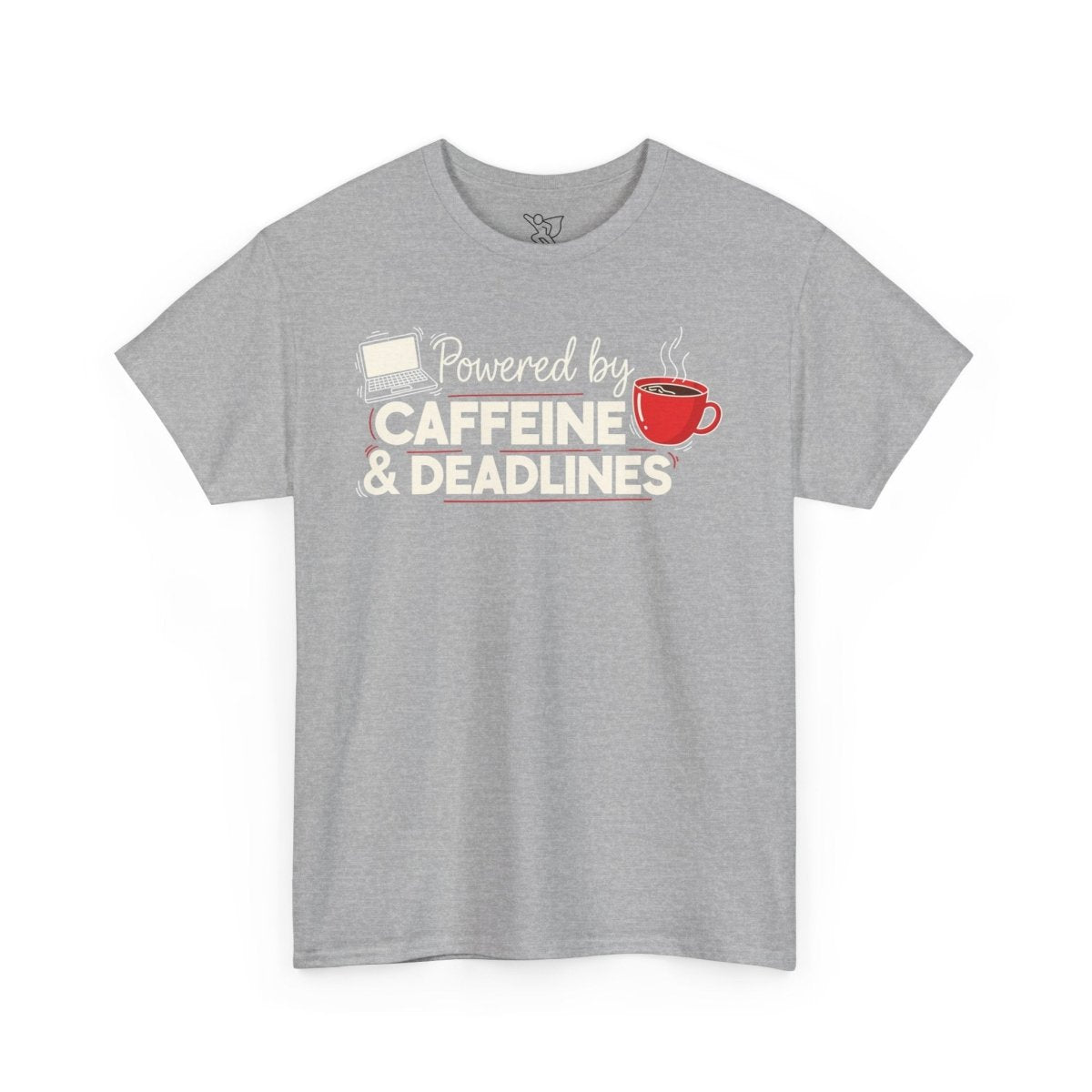 "Powered by Caffeine and Deadlines" Unisex Heavy Cotton Tee - Perfect Gift for Coffee Lovers, Writers, and Students, Casual Wear, Fun Graphic Tee - AI Tee Hero
