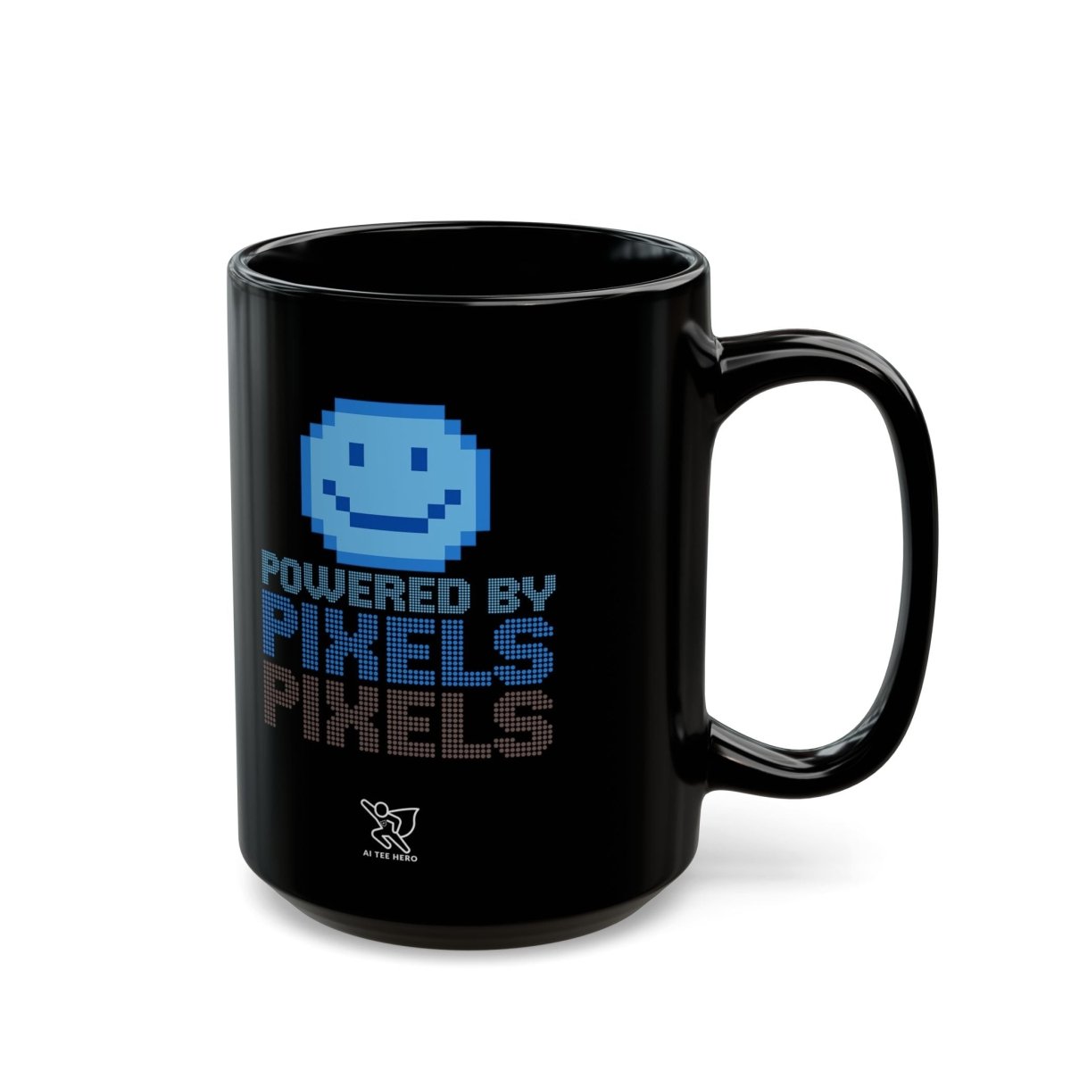 "Powered by Pixels" Art Coffee Mug - Retro Gaming Mug, Fun Gift for Gamers, Office Mug, Birthday Present, 11oz and 15oz Sizes - AI Tee Hero