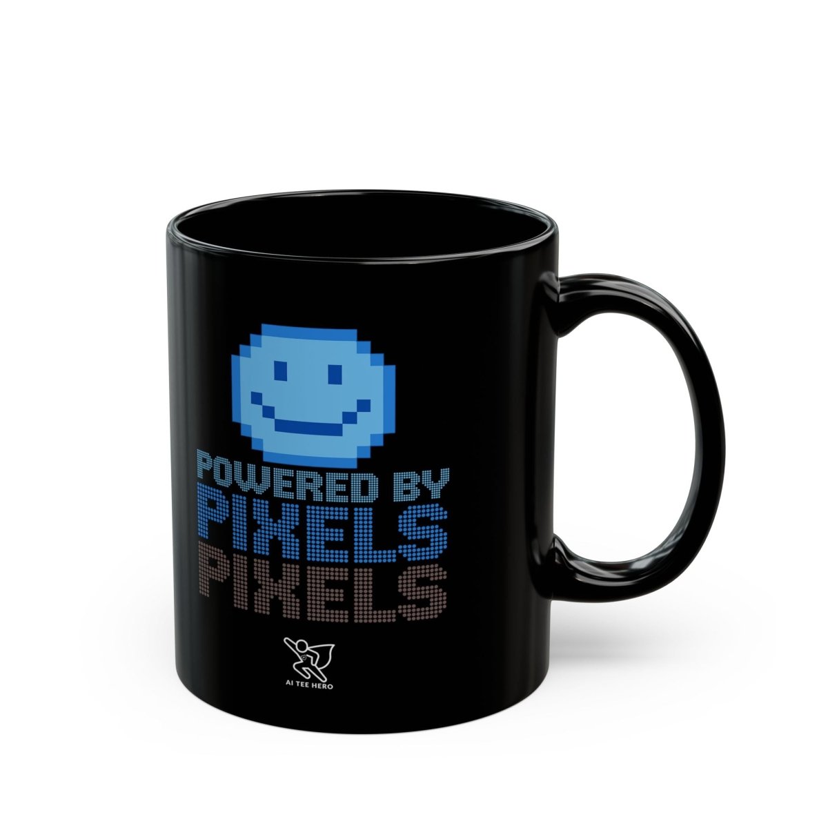 "Powered by Pixels" Art Coffee Mug - Retro Gaming Mug, Fun Gift for Gamers, Office Mug, Birthday Present, 11oz and 15oz Sizes - AI Tee Hero