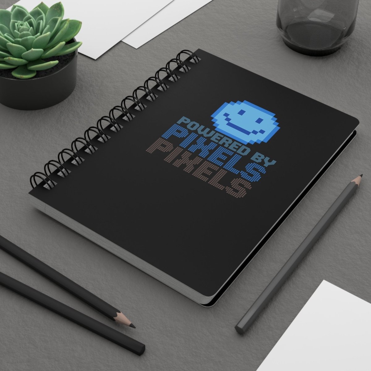 "Powered by Pixels" Art Spiral Bound Journal | Notebook for Creatives, Gamers, Artists, Gift for Nerds, Cool Stationery - AI Tee Hero